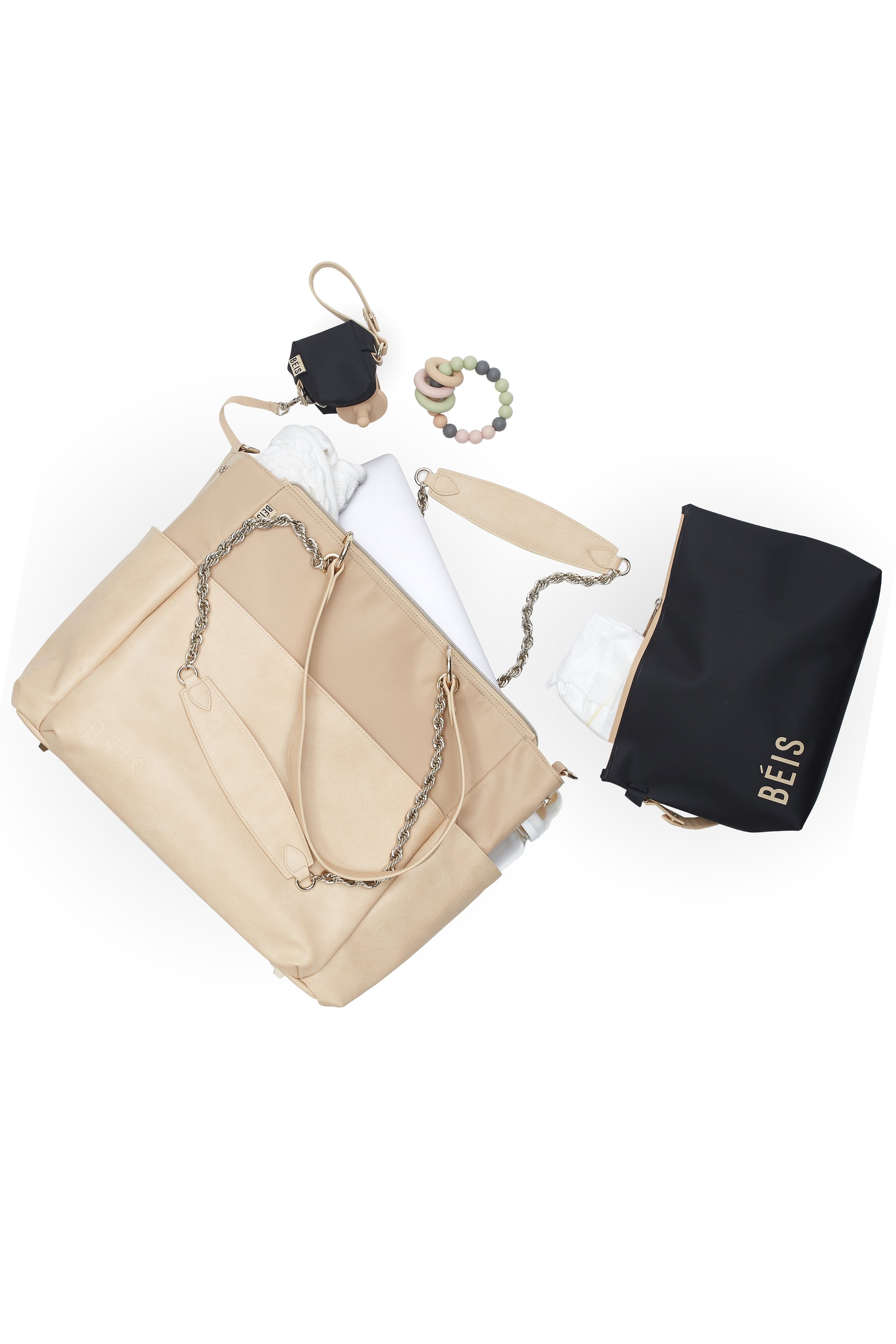 Diaper Bag Beige Front Open Lifestyle