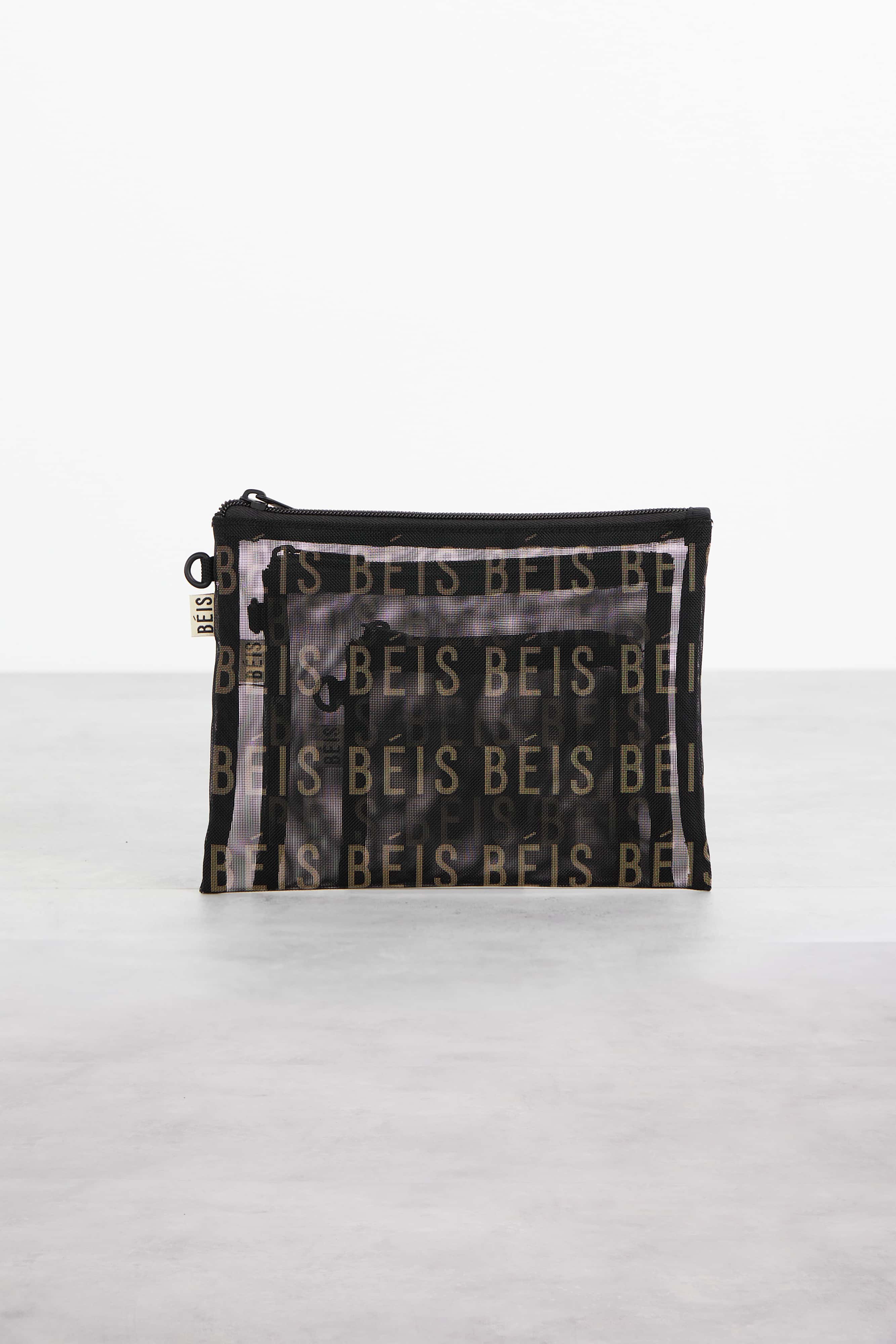 Mesh Pouch Trio Black Three Piece Set Inside Large Pouch