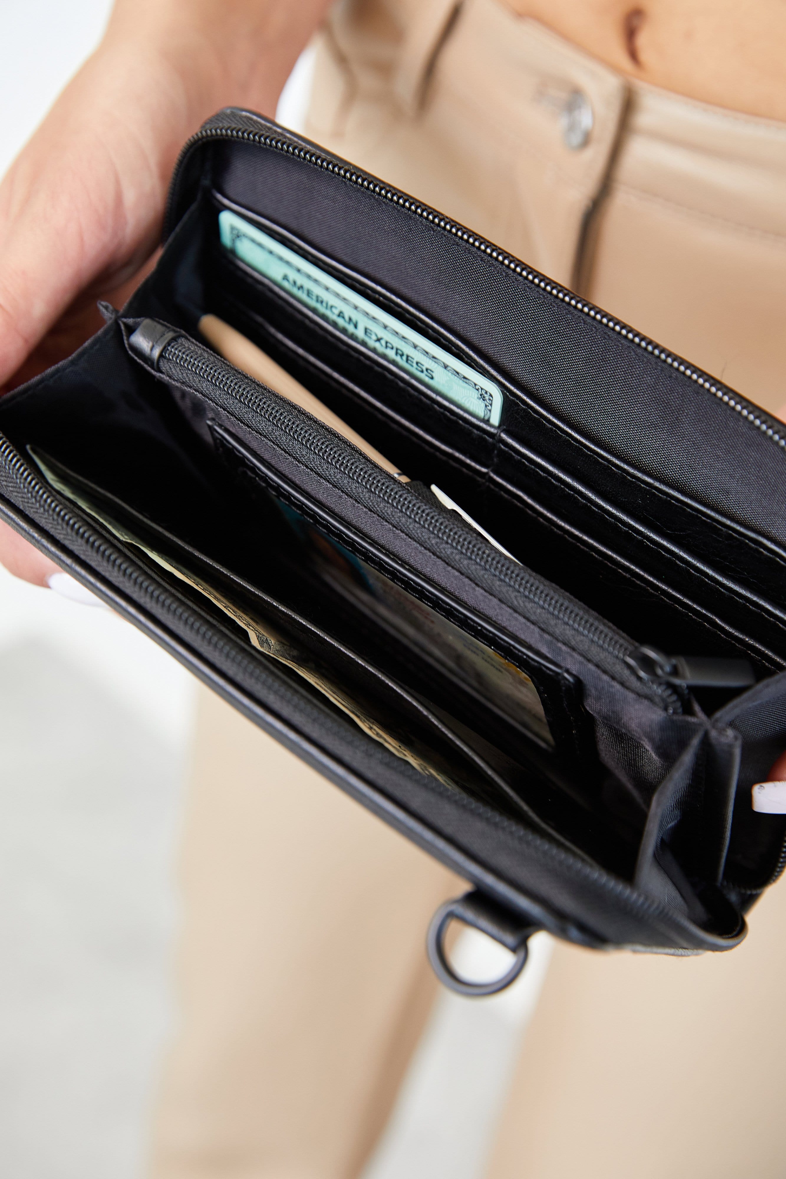 Travel Wallet Black Open Card Pockets